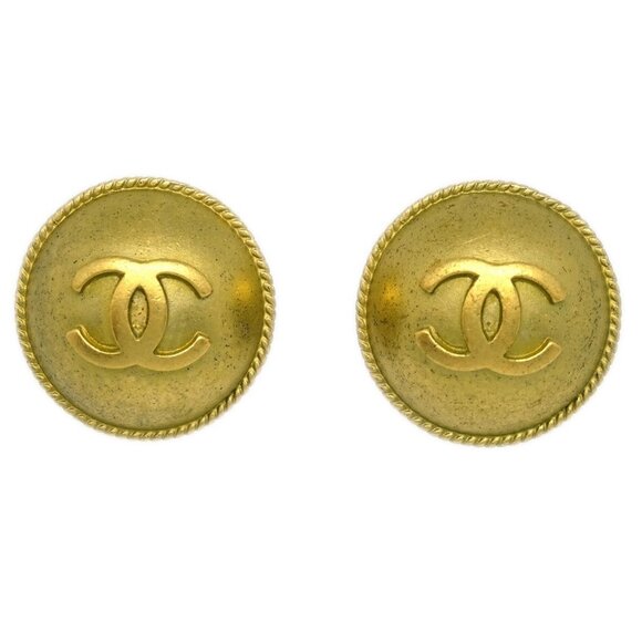 Chanel Gold Button Earrings Clip-On 94A - Picture 1 of 4